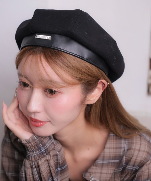 LIPSERVICE（リップサービス）の「レザー切替ベレー（ハンチング/ベレー帽・レディース・ブラック・FREE）」の2枚目の写真