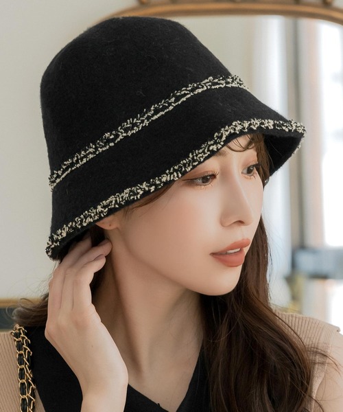 Julia Boutique（ジュリアブティック）の「ツイードパイピングチューリップハット（ハット・レディース・ベージュ/ブラック・ONE）」の3枚目の写真