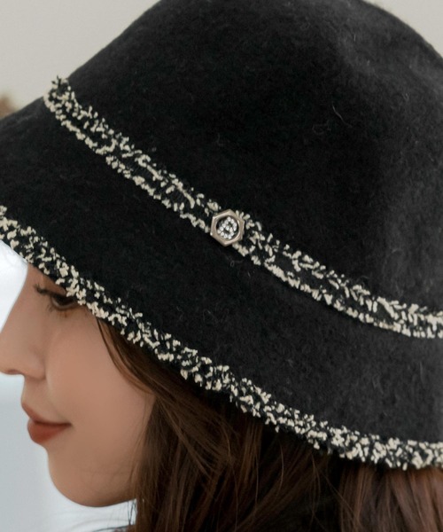 Julia Boutique（ジュリアブティック）の「ツイードパイピングチューリップハット（ハット・レディース・ベージュ/ブラック・ONE）」の5枚目の写真