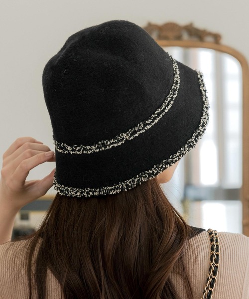 Julia Boutique（ジュリアブティック）の「ツイードパイピングチューリップハット（ハット・レディース・ベージュ/ブラック・ONE）」の6枚目の写真