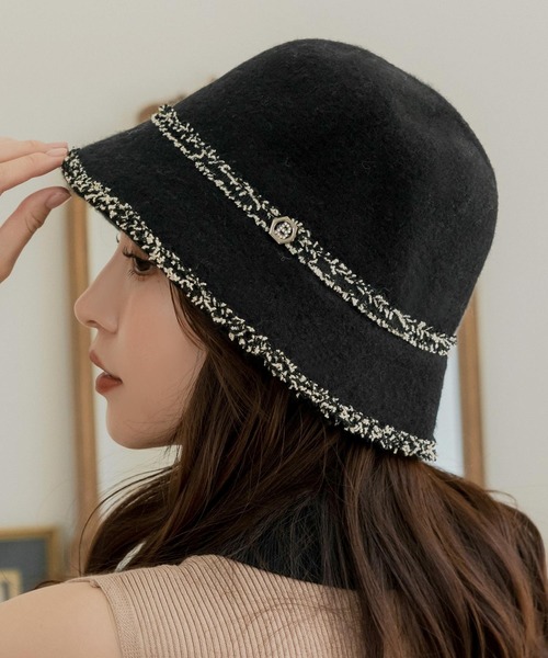 Julia Boutique（ジュリアブティック）の「ツイードパイピングチューリップハット（ハット・レディース・ベージュ/ブラック・ONE）」の7枚目の写真