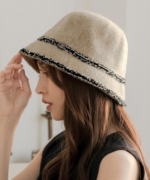 Julia Boutique（ジュリアブティック）の「ツイードパイピングチューリップハット（ハット・レディース・ベージュ/ブラック・ONE）」の11枚目の写真