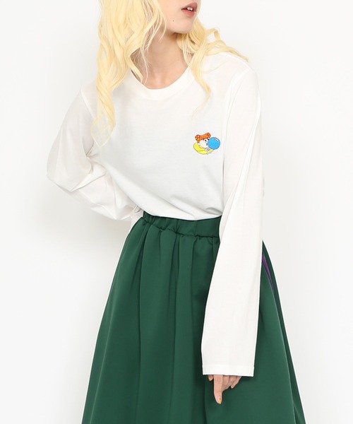 PUNYUS（プニュズ）の「ワンポイント刺繍ロンＴ（Tシャツ/カットソー・レディース・ホワイト/ブラック・1/2/3/4）」の10枚目の写真