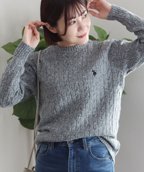 セール】別注 U.S.POLO ASSN. ワンポイントロゴ刺繍 ケーブルニット