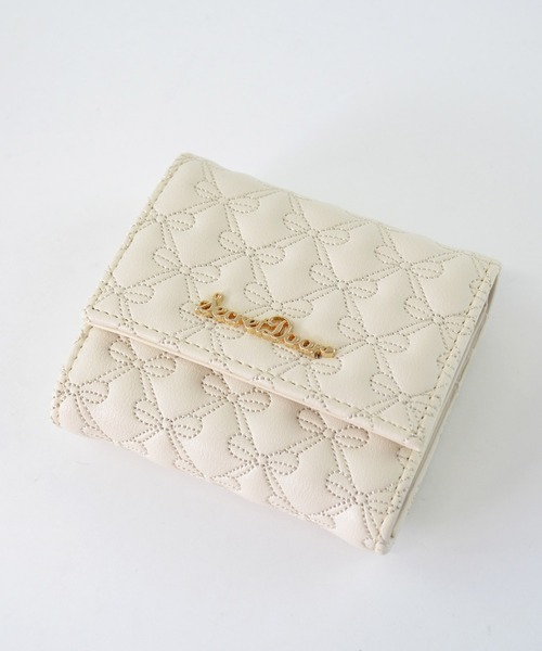 セール】リボン 刺繍 ボックスコイン3つ折財布 ミニ財布