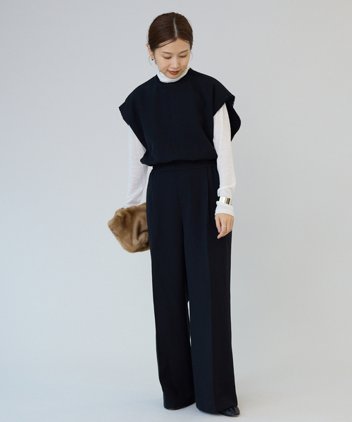 IENA イエナ 23SS フリルオールインワン フルレングス ブラック IENA - IENA イエナ 23SS フリルオールインワン フルレングス