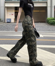 アニマル迷彩柄 ワイドストレートパンツ