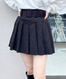 コーデュロイ太ベルトプリーツスカート