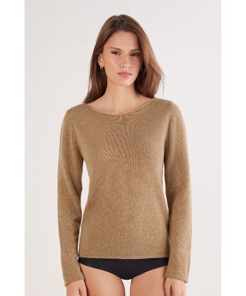 カシミヤ100% ロングニットセーター セール】カシミヤ 100% ロングスリーブ ニット（ニット/セーター