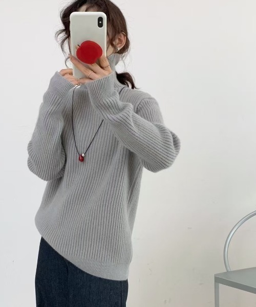 ap retro(アプレトロ)の「ハイネックミドル丈リブニット/ニットプルオーバー(ニット/セーター・レディース・グレー/ホワイト/ブラック/チャコールグレー/ワイン・FREE)」の16枚目の写真