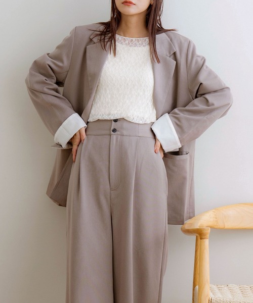 NOAHL（ノアル）の「【NOAHL】折り返しデザインジャケット（テーラードジャケット・レディース・チャコール/キナリ/グレイッシュベージュ・FREE）」の3枚目の写真