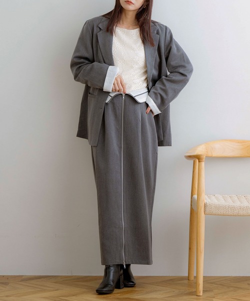 NOAHL（ノアル）の「【NOAHL】折り返しデザインジャケット（テーラードジャケット・レディース・チャコール/キナリ/グレイッシュベージュ・FREE）」の4枚目の写真