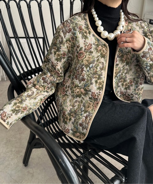 セール】ゴブランジャケットカーディガン（ノーカラージャケット