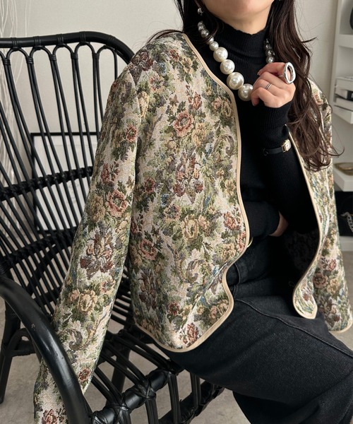 セール】ゴブランジャケットカーディガン（ノーカラージャケット