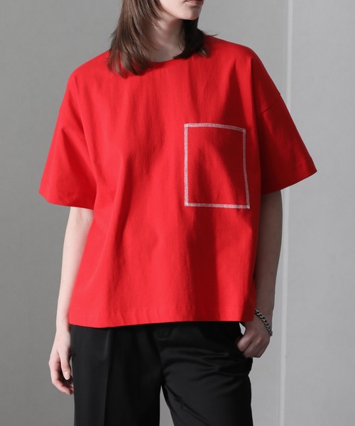 welise(ウェライズ)の「【welise/ウェライズ】チェーンステッチポケット ショート丈半袖Tシャツ(Tシャツ/カットソー・メンズ・ブラック×グレー/ホワイト/ライトグレー/ダークブラウン/レッド/ブラック/ブラック系その他/チャコールグレー・S/M/L)」の8枚目の写真