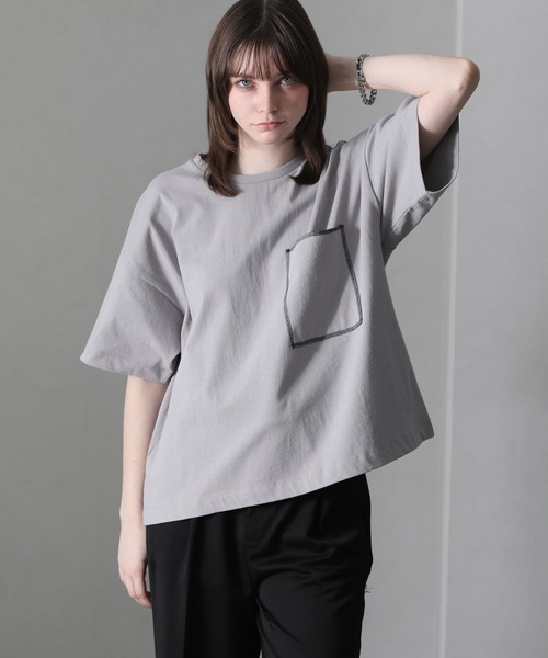 welise(ウェライズ)の「【welise/ウェライズ】チェーンステッチポケット ショート丈半袖Tシャツ(Tシャツ/カットソー・メンズ・ブラック×グレー/ホワイト/ライトグレー/ダークブラウン/レッド/ブラック/ブラック系その他/チャコールグレー・S/M/L)」の6枚目の写真
