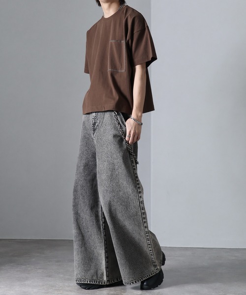 welise(ウェライズ)の「【welise/ウェライズ】チェーンステッチポケット ショート丈半袖Tシャツ(Tシャツ/カットソー・メンズ・ブラック×グレー/ホワイト/ライトグレー/ダークブラウン/レッド/ブラック/ブラック系その他/チャコールグレー・S/M/L)」の22枚目の写真