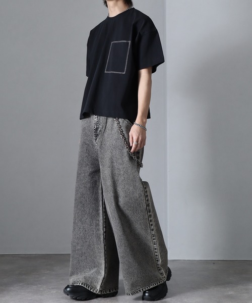 welise(ウェライズ)の「【welise/ウェライズ】チェーンステッチポケット ショート丈半袖Tシャツ(Tシャツ/カットソー・メンズ・ブラック×グレー/ホワイト/ライトグレー/ダークブラウン/レッド/ブラック/ブラック系その他/チャコールグレー・S/M/L)」の12枚目の写真