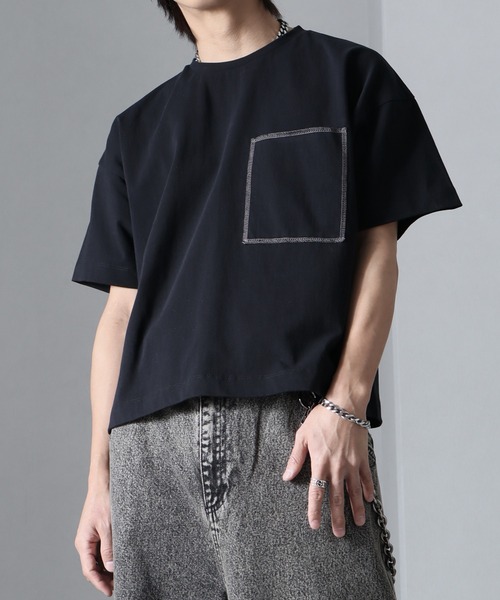 welise(ウェライズ)の「【welise/ウェライズ】チェーンステッチポケット ショート丈半袖Tシャツ(Tシャツ/カットソー・メンズ・ブラック×グレー/ホワイト/ライトグレー/ダークブラウン/レッド/ブラック/ブラック系その他/チャコールグレー・S/M/L)」の11枚目の写真