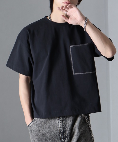 welise(ウェライズ)の「【welise/ウェライズ】チェーンステッチポケット ショート丈半袖Tシャツ(Tシャツ/カットソー・メンズ・ブラック×グレー/ホワイト/ライトグレー/ダークブラウン/レッド/ブラック/ブラック系その他/チャコールグレー・S/M/L)」の10枚目の写真