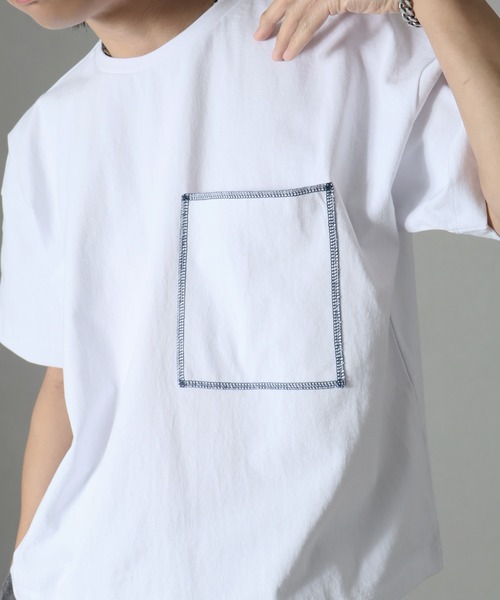 welise(ウェライズ)の「【welise/ウェライズ】チェーンステッチポケット ショート丈半袖Tシャツ(Tシャツ/カットソー・メンズ・ブラック×グレー/ホワイト/ライトグレー/ダークブラウン/レッド/ブラック/ブラック系その他/チャコールグレー・S/M/L)」の13枚目の写真