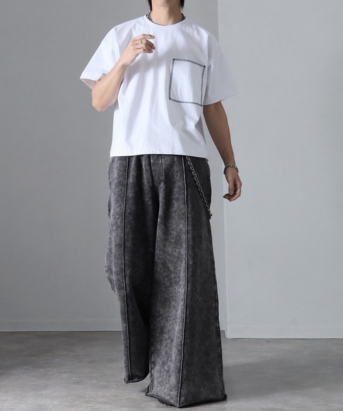 welise(ウェライズ)の「【welise/ウェライズ】チェーンステッチポケット ショート丈半袖Tシャツ(Tシャツ/カットソー・メンズ・ブラック×グレー/ホワイト/ライトグレー/ダークブラウン/レッド/ブラック/ブラック系その他/チャコールグレー・S/M/L)」の16枚目の写真