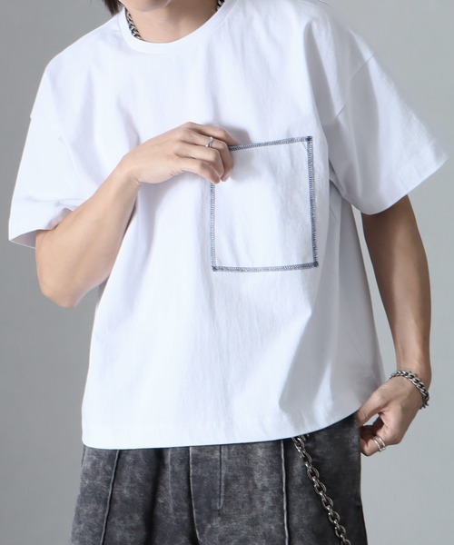 welise(ウェライズ)の「【welise/ウェライズ】チェーンステッチポケット ショート丈半袖Tシャツ(Tシャツ/カットソー・メンズ・ブラック×グレー/ホワイト/ライトグレー/ダークブラウン/レッド/ブラック/ブラック系その他/チャコールグレー・S/M/L)」の14枚目の写真