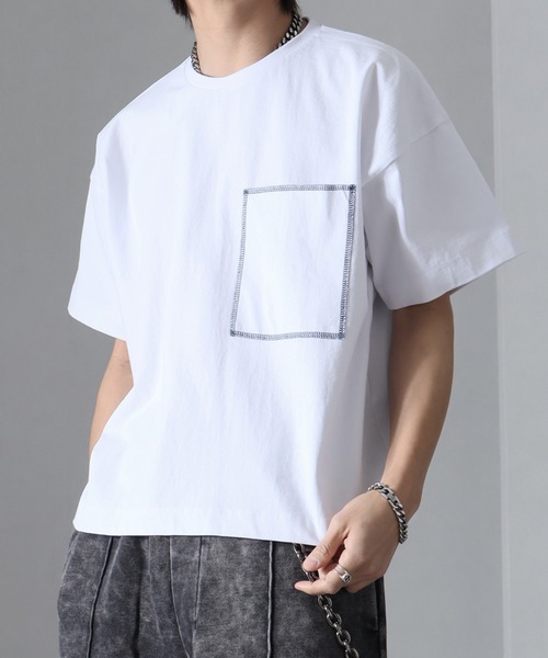 welise(ウェライズ)の「【welise/ウェライズ】チェーンステッチポケット ショート丈半袖Tシャツ(Tシャツ/カットソー・メンズ・ブラック×グレー/ホワイト/ライトグレー/ダークブラウン/レッド/ブラック/ブラック系その他/チャコールグレー・S/M/L)」の15枚目の写真