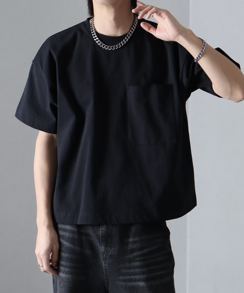 KERNEL COSMOS プリーツステッチ Tシャツ クルーネック ショート丈 セール】【welise/ウェライズ】チェーンステッチポケット ショート丈