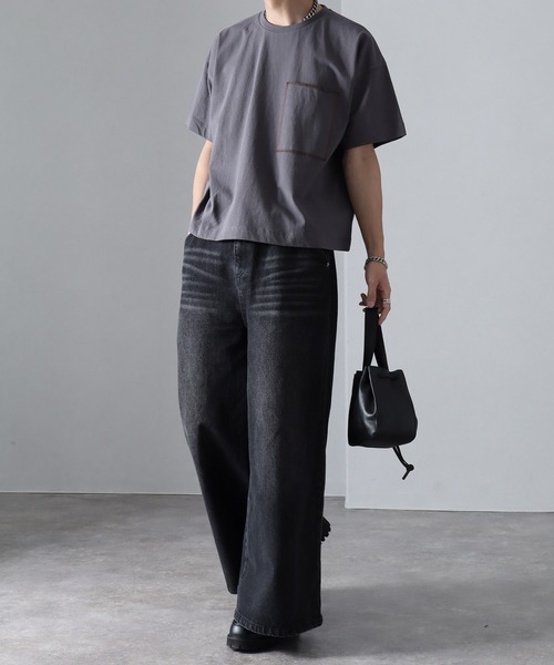 welise(ウェライズ)の「【welise/ウェライズ】チェーンステッチポケット ショート丈半袖Tシャツ(Tシャツ/カットソー・メンズ・ブラック×グレー/ホワイト/ライトグレー/ダークブラウン/レッド/ブラック/ブラック系その他/チャコールグレー・S/M/L)」の21枚目の写真