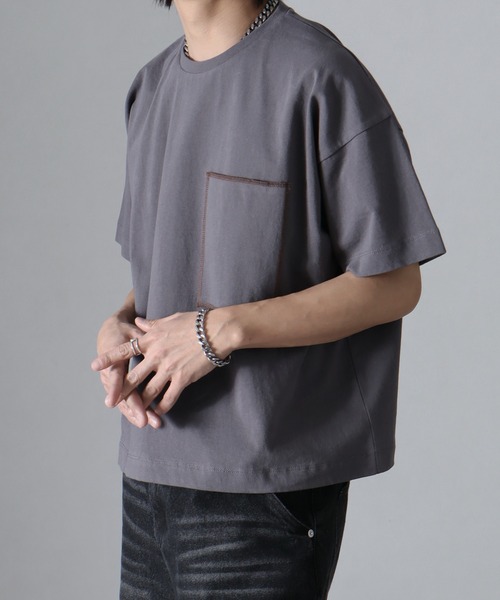 welise(ウェライズ)の「【welise/ウェライズ】チェーンステッチポケット ショート丈半袖Tシャツ(Tシャツ/カットソー・メンズ・ブラック×グレー/ホワイト/ライトグレー/ダークブラウン/レッド/ブラック/ブラック系その他/チャコールグレー・S/M/L)」の17枚目の写真