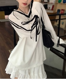 Per sist ence（パーシエンス）の「袖テープライン＆リボン/Vネックジャージプルオーバー（ジャージ）」