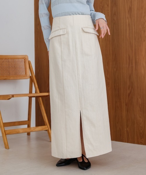 Bab（バブ）の「【S・M・Lサイズ展開】Iラインスリットデニムスカート（デニムスカート・レディース・アイボリー/ブラック/グレイッシュベージュ・S/M/L）」の4枚目の写真