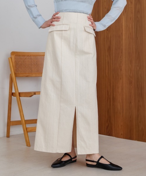 Bab（バブ）の「【S・M・Lサイズ展開】Iラインスリットデニムスカート（デニムスカート・レディース・アイボリー/ブラック/グレイッシュベージュ・S/M/L）」の10枚目の写真