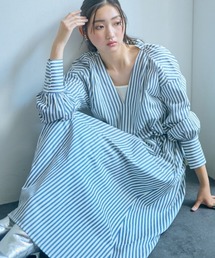 ストライプワンピース シャツ 大きいサイズ ロング丈」に該当