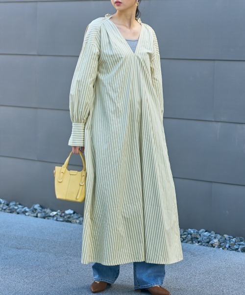 slattgir（スラットジール）の「高身長　ストライプシャツワンピース（トールサイズ）Essenave（ワンピース・レディース・イエロー系/ブルー系・M～Ｌ/LL～3L/4L～5L）」の4枚目の写真