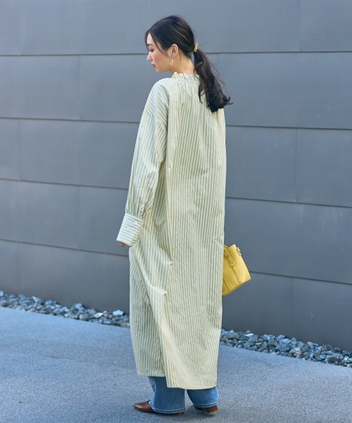 高身長 ストライプシャツワンピース（トールサイズ）Essenave