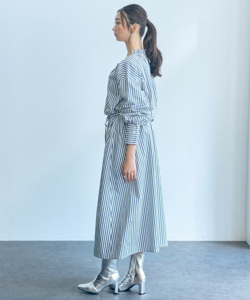 高身長 ストライプシャツワンピース（トールサイズ）Essenave