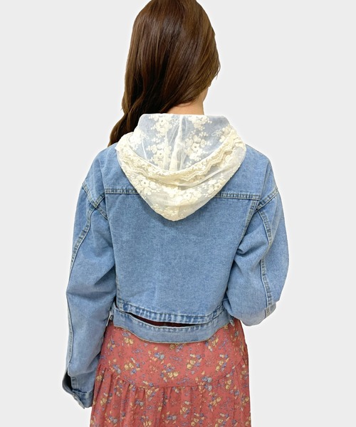 セール】【ampm】レース襟付きカットヘムGジャン（デニムジャケット