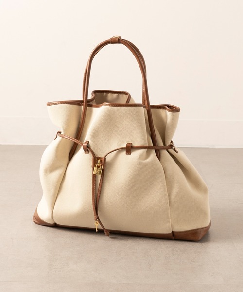 CHRISTIAN VILLA(クリスチャンヴィラ)の「【CHRISTIAN VILLA】キャンバス×レザーコンビトートバッグ PC A4収納可能 通勤 通学 ビジネスバッグ ATHENE 6240(トートバッグ・レディース・ブラック/アイボリー・FREE)」の3枚目の写真