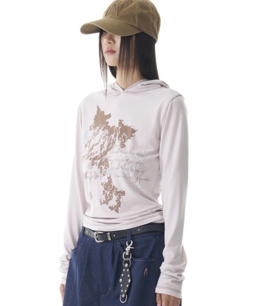 AAKAM 十字架Tシャツ AAKAM】Studded Cross Hooded Long Sleeve（Tシャツ/カットソー