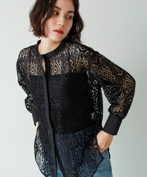 Bou Jeloud（ブージュルード）の「レーススタンドシャツ（シャツ/ブラウス・レディース・ブラック/オフホワイト・38）」の2枚目の写真