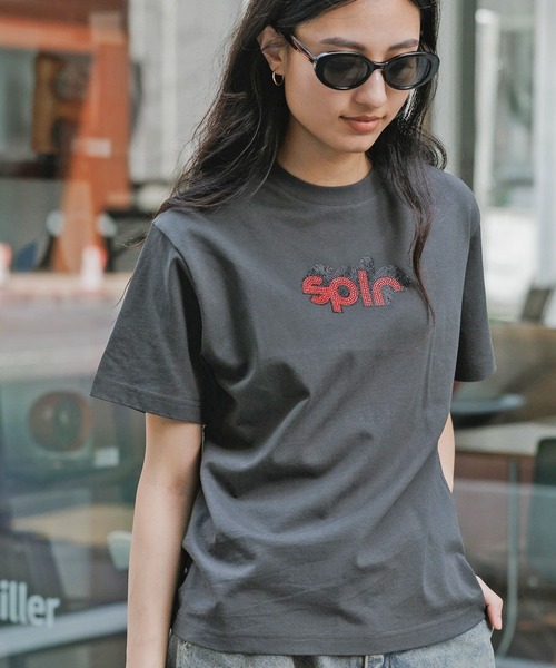 SPLR(エス・ピー・エル・アール)の「SPLR/エスピーエルアール RhineStone logo tee ラインストーンロゴ Tシャツ メンズ 夏物 夏服(Tシャツ/カットソー・メンズ・ベージュ/グレー・XL/L/M/S)」の1枚目の写真