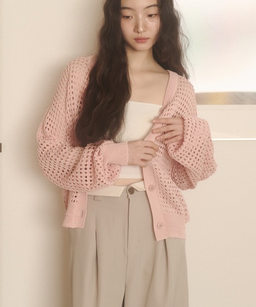 REMOON(リムーン)の「3wayメッシュニットカーディガン(カーディガン/ボレロ・レディース・オフホワイト/ピンク/イエロー・FREE)」の3枚目の写真
