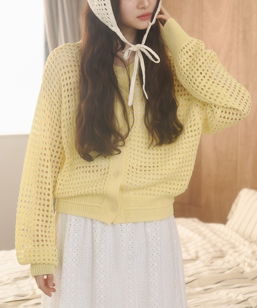 REMOON(リムーン)の「3wayメッシュニットカーディガン(カーディガン/ボレロ・レディース・オフホワイト/ピンク/イエロー・FREE)」の2枚目の写真