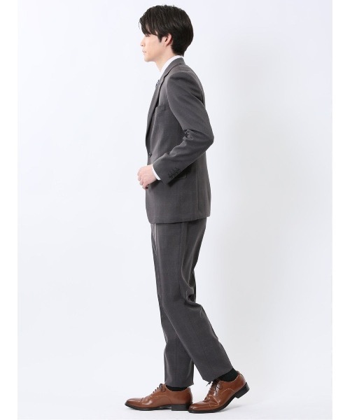 TAKA-Q(タカキュー)の「スーツ メンズ 上下 セットアップ ツーピース ビジネス ストレッチ ウォッシャブル 2つボタン スリム ウール調 チェック グレー(スーツセット・メンズ・グレー系その他2・4Y/5Y/6Y/A4/A5/A6/AB5/AB6)」の6枚目の写真