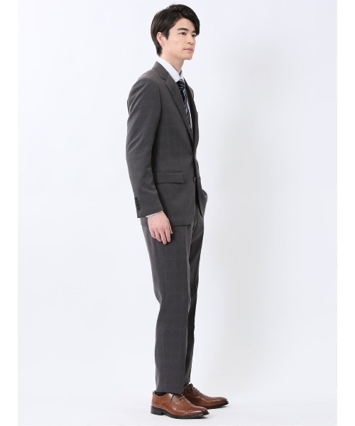 TAKA-Q(タカキュー)の「スーツ メンズ 上下 セットアップ ツーピース ビジネス ストレッチ ウォッシャブル 2つボタン スリム ウール調 チェック グレー(スーツセット・メンズ・グレー系その他2・4Y/5Y/6Y/A4/A5/A6/AB5/AB6)」の4枚目の写真