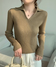 キーネックリブニット