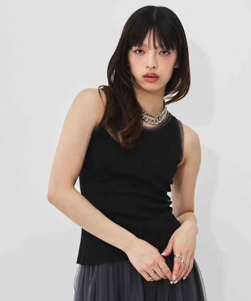 DIP IN CHOCOLATE（ディップインチョコレート）の「切替デザインタンクトップ【DIP IN CHOCOLATE】（タンクトップ・レディース・オフホワイト/ブラック・F）」の7枚目の写真