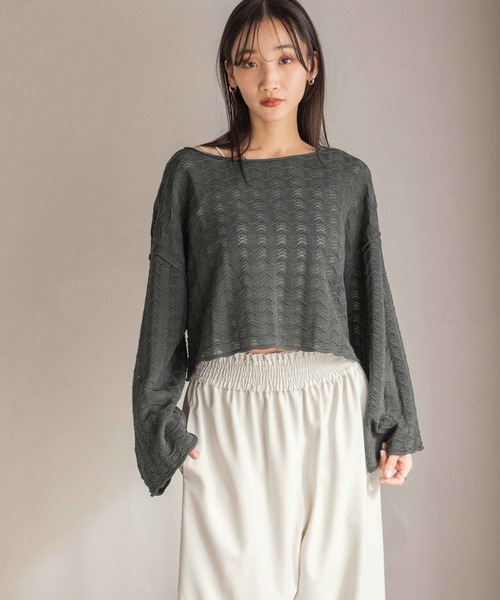 LOWRYS FARM（ローリーズファーム）の「スカシ２ＷＡＹドルマンプルオーバー 320230（ニット/セーター・レディース・ブラック/ブルー/アイボリー・FREE）」の6枚目の写真